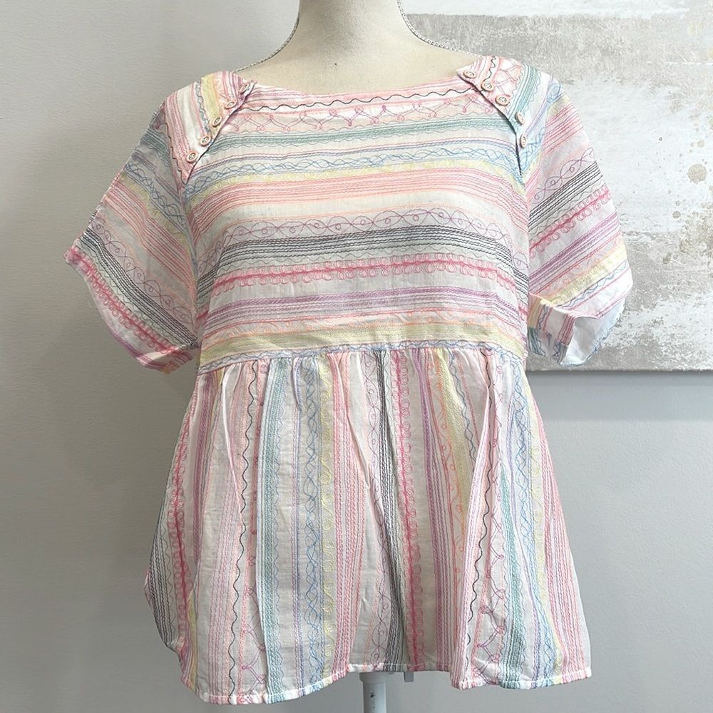 NWT By Anthropologie Letty Neon Embroidered Top